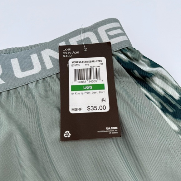 NWT Under Armour Women’s Play Up Inset Shorts Green Large Moisture-Wicking - Picture 4 of 11